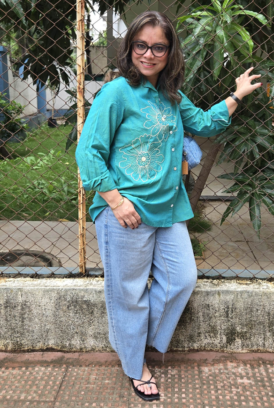Phool Blue Embroidered Cotton Shirt