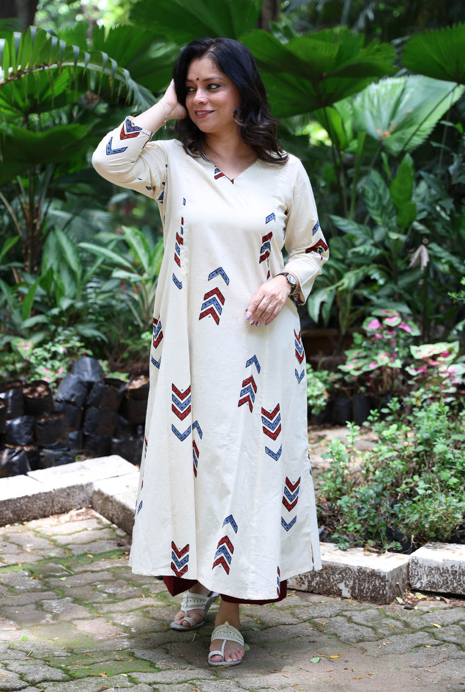 Alahi Ajrakh Arrow block White kurta