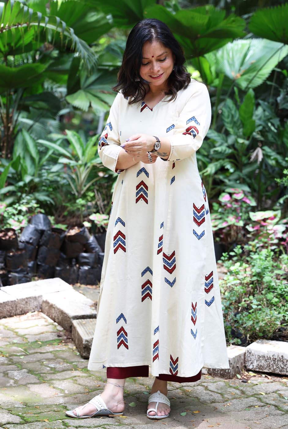 Alahi Ajrakh Arrow block White kurta