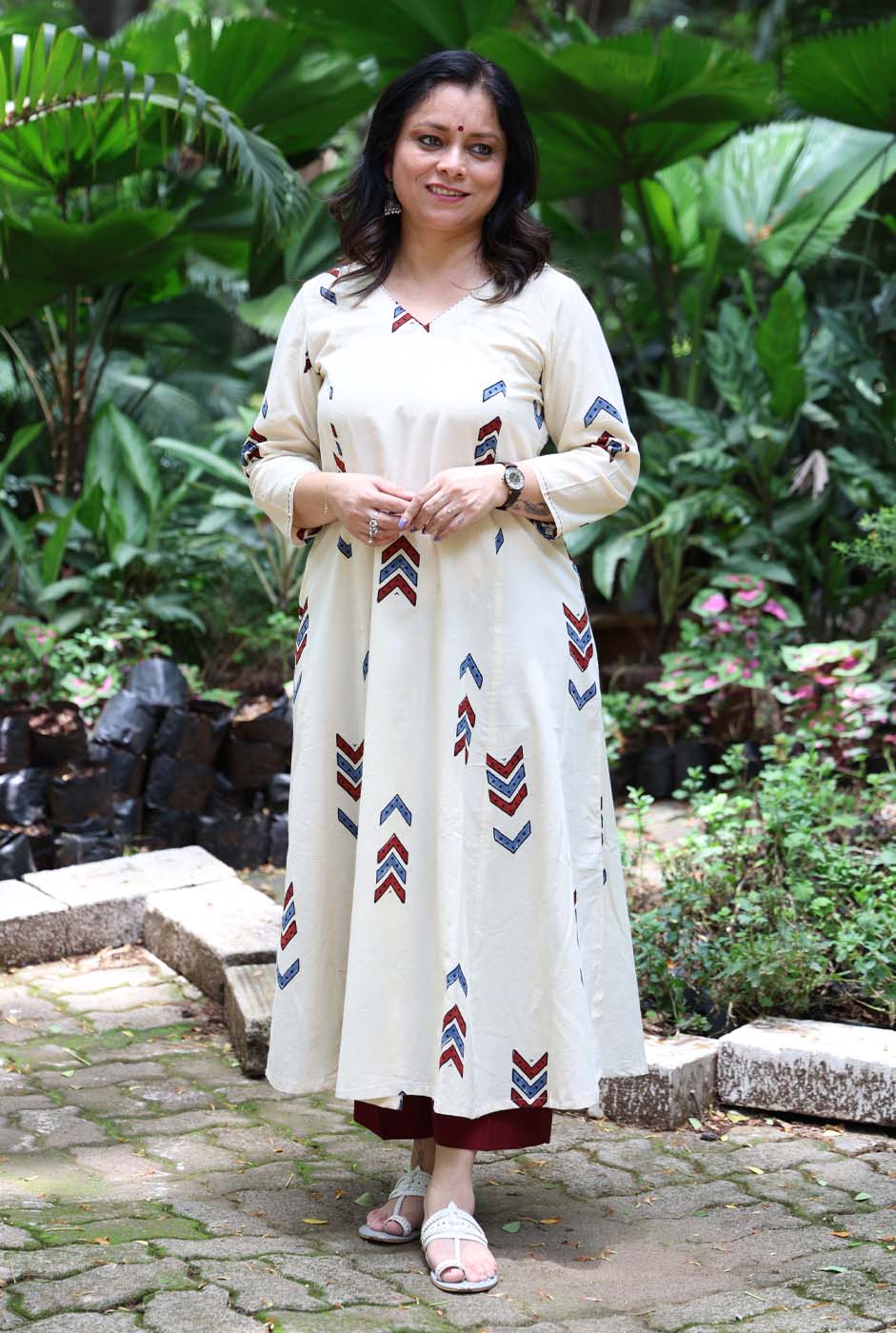 Alahi Ajrakh Arrow block White kurta