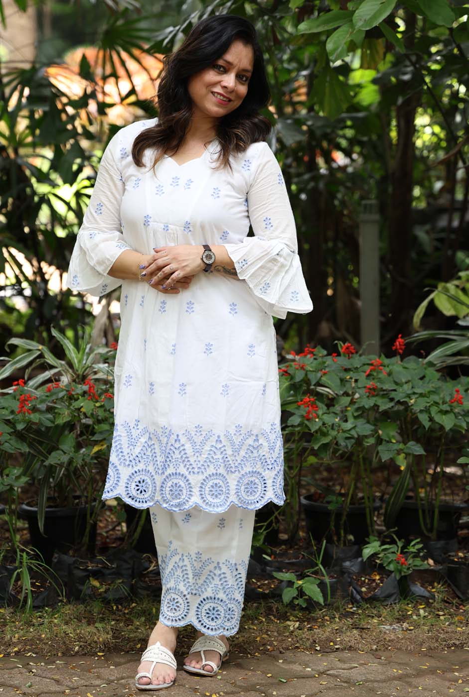 White Schiffli Co-ord Set – Made to Order