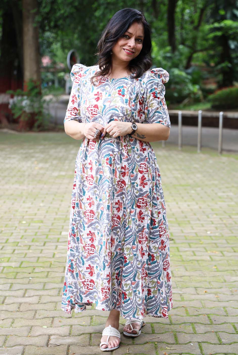 Hand Block Printed Cotton Floral Dress