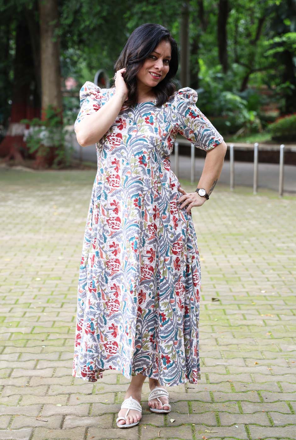 Hand Block Printed Cotton Floral Dress
