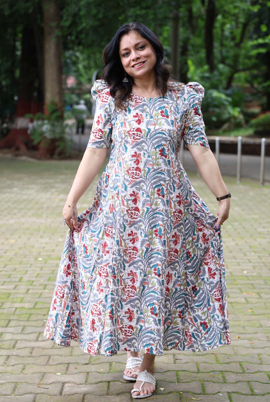 Hand Block Printed Cotton Floral Dress