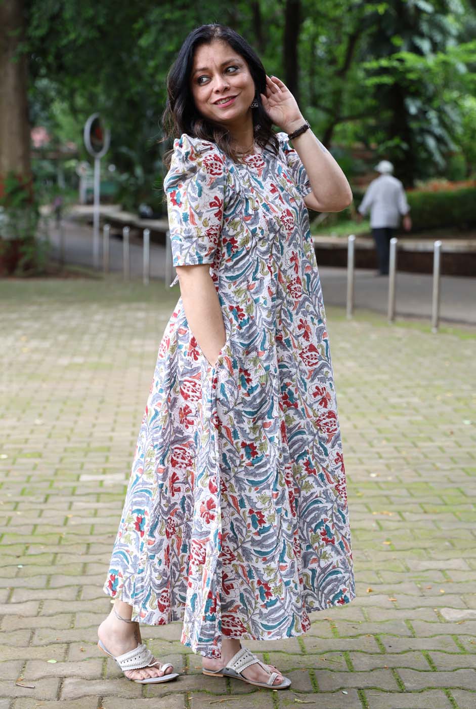 Hand Block Printed Cotton Floral Dress