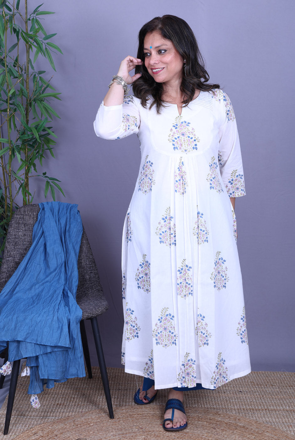 Maira – Handblock Cotton White Kurta Pant Set of 2