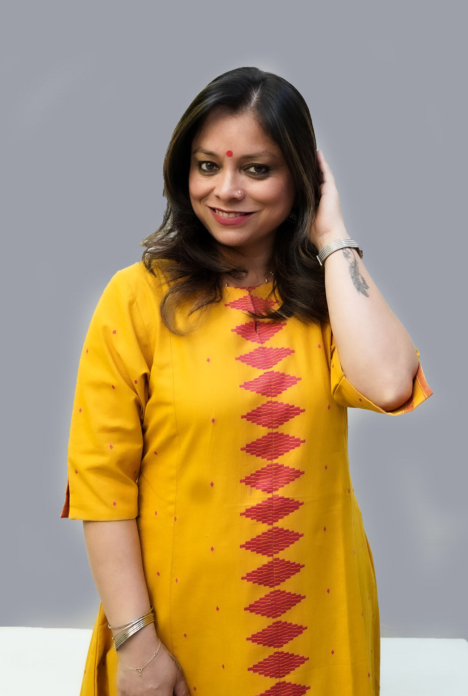 Nazakat Handloom Cotton Yellow Kurti Pant Set