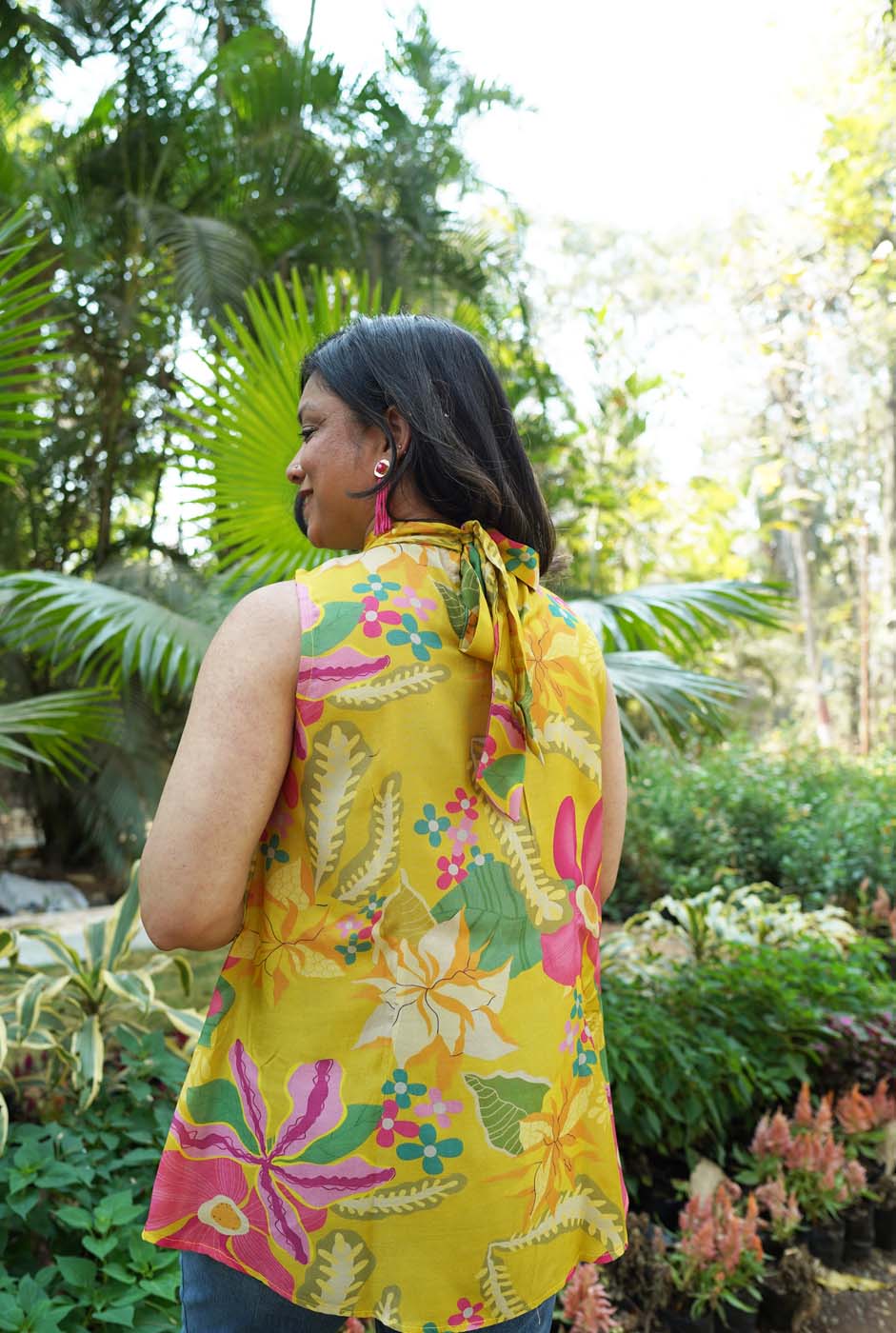 Sunshine Yellow Polo Neck Short Top