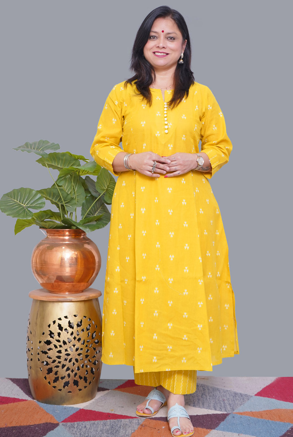 Nazakat Yellow South Cotton Kalidar Co-Ord Set