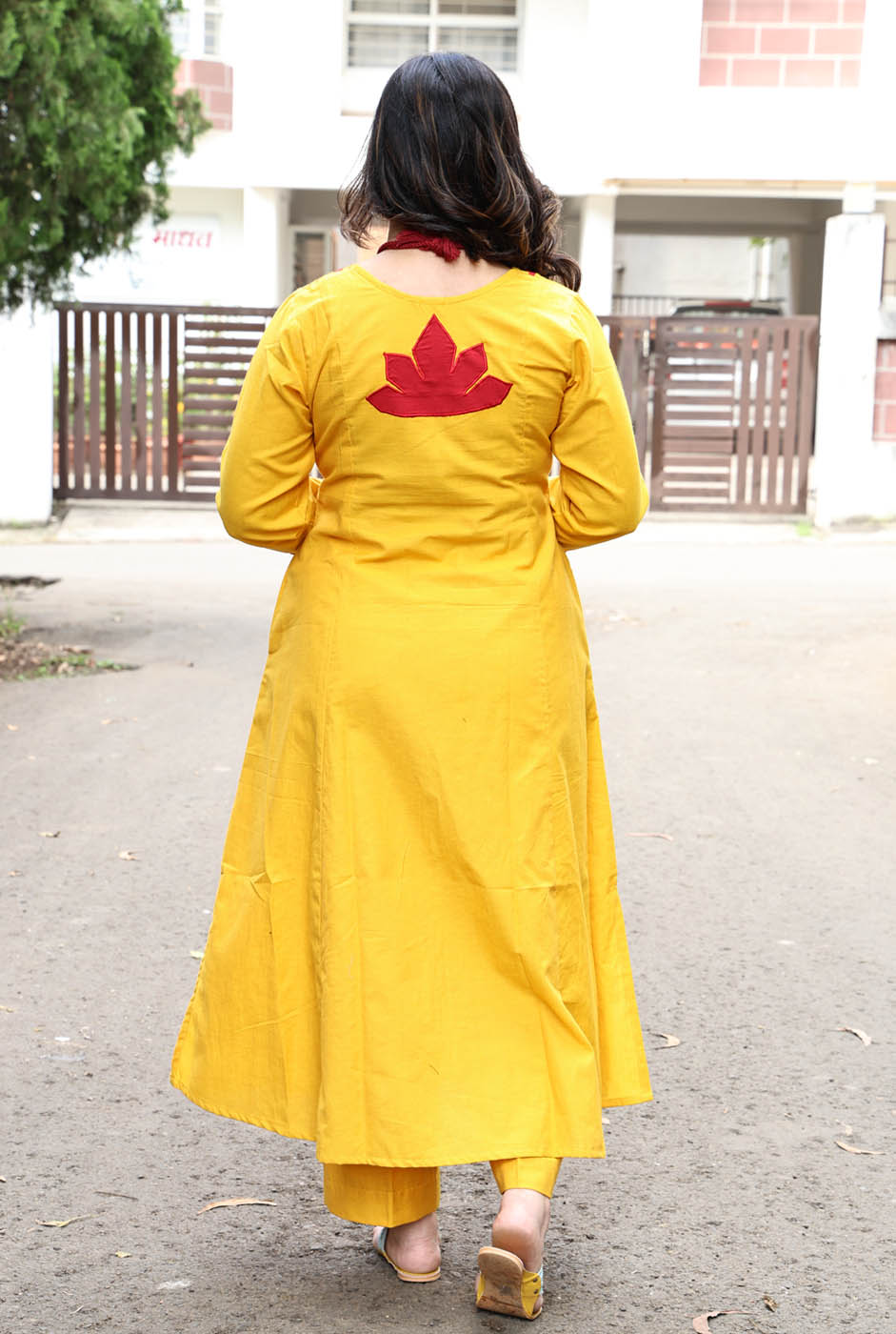 Handloom Cotton Kurta with Red Applique Work