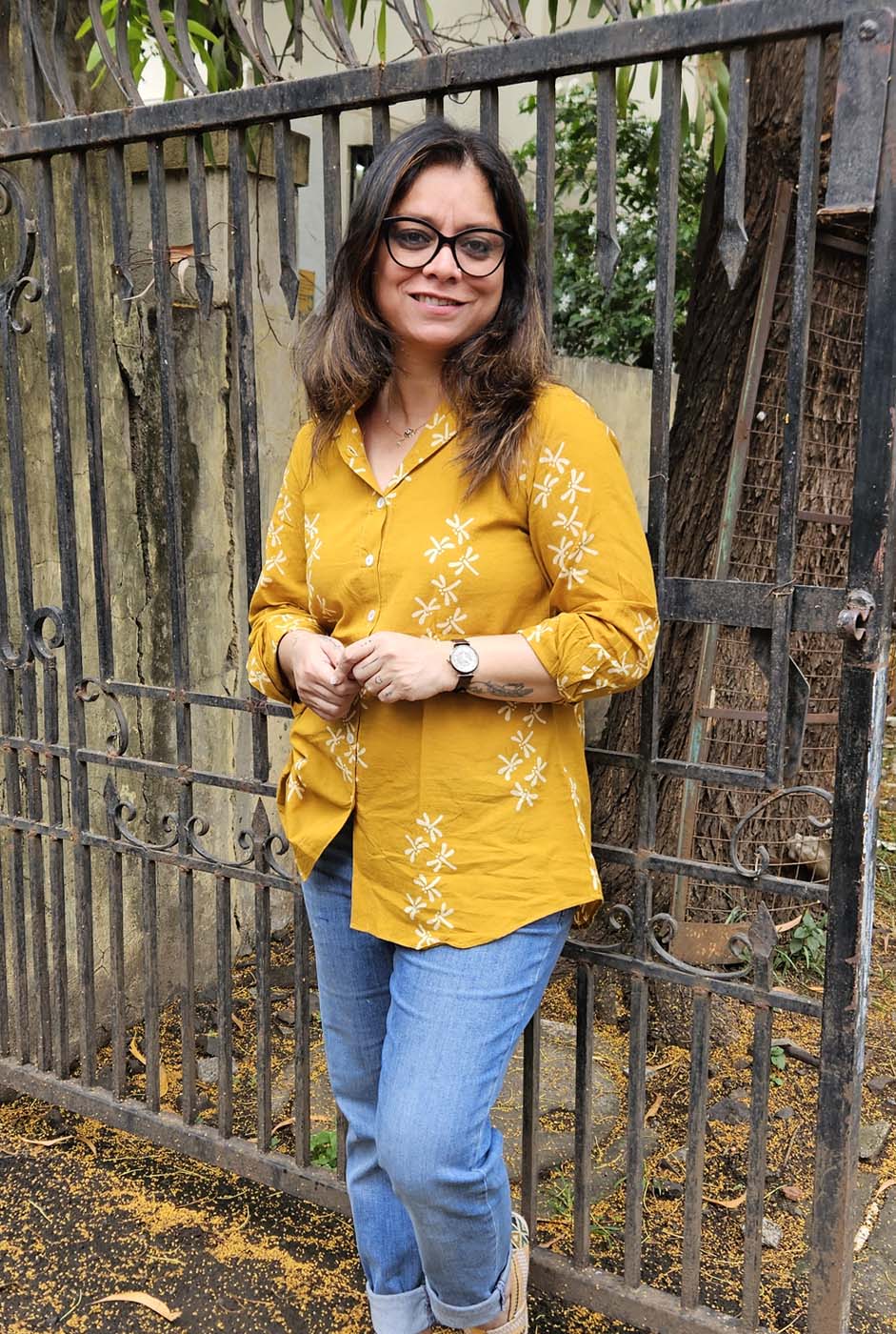 Dragonfly Block Mustard Handloom Cotton Ajrakh Shirt