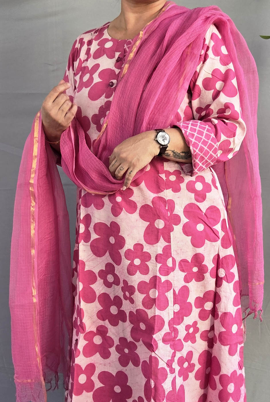 Pink Kota Doria Dupatta