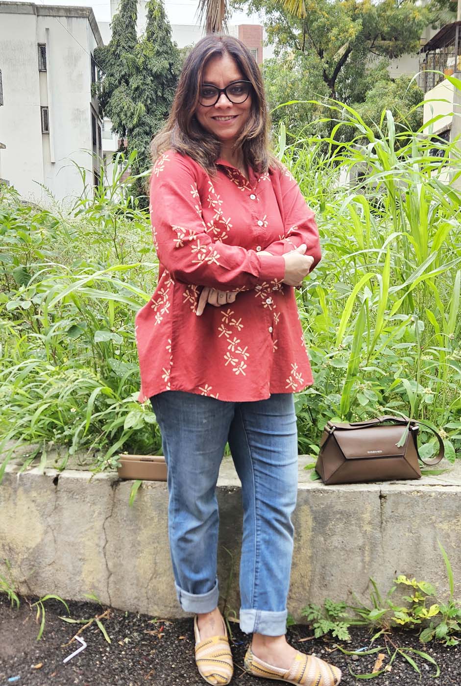 Dragonfly Block Red Handloom Cotton Ajrakh Shirt