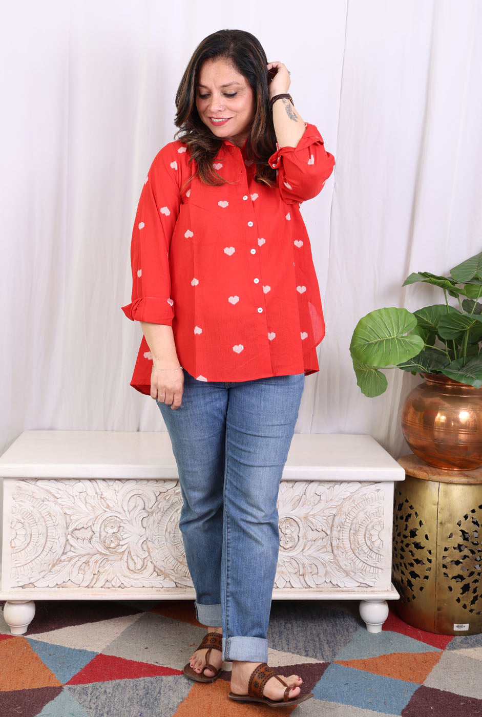 Red Handloom cotton Shirt