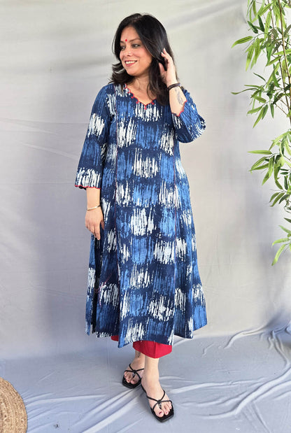 Indigo Blue Kurta with Neck & Sleeve Detailing