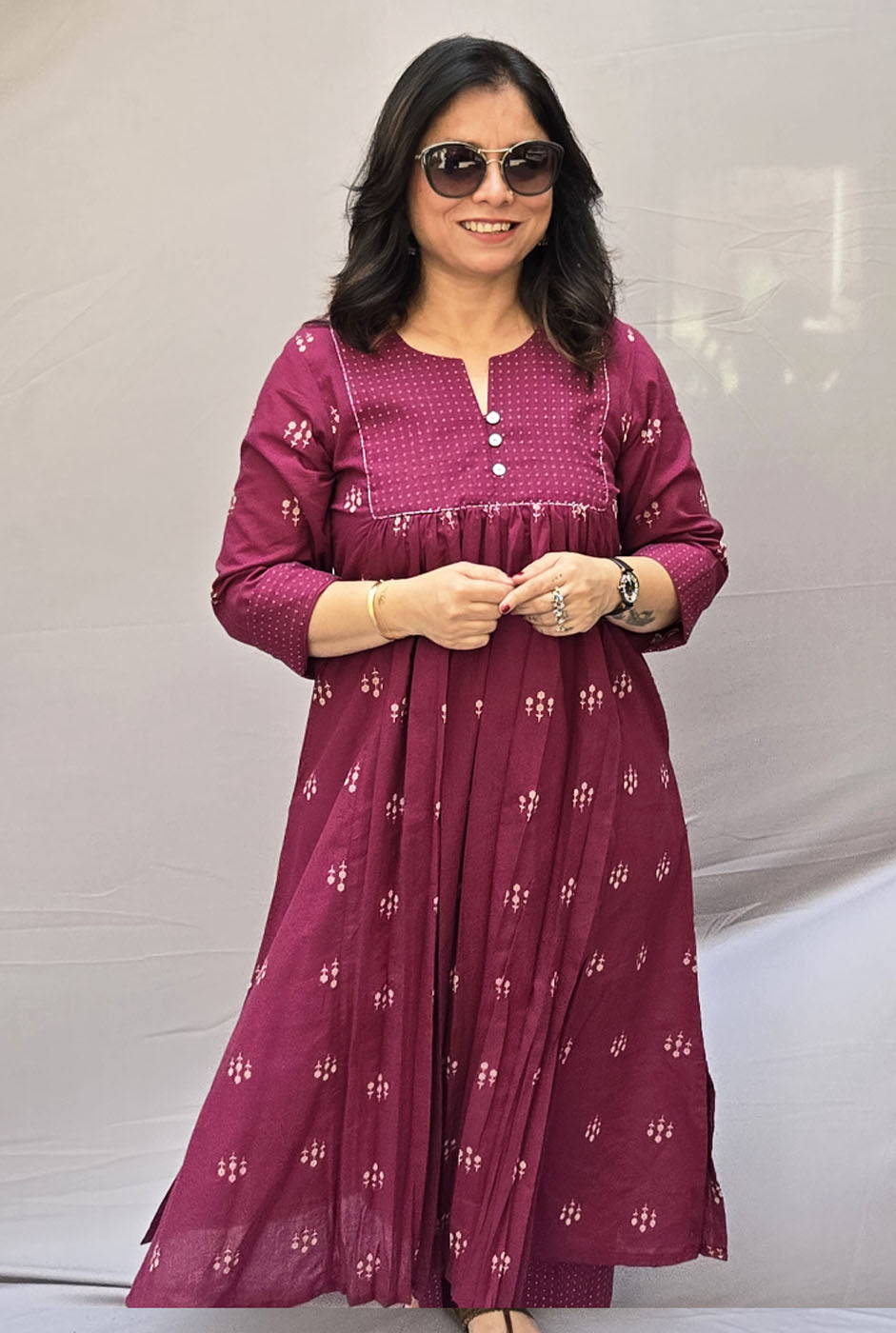 Madhurima Cotton Co-Ord Set with Handwoven Butti