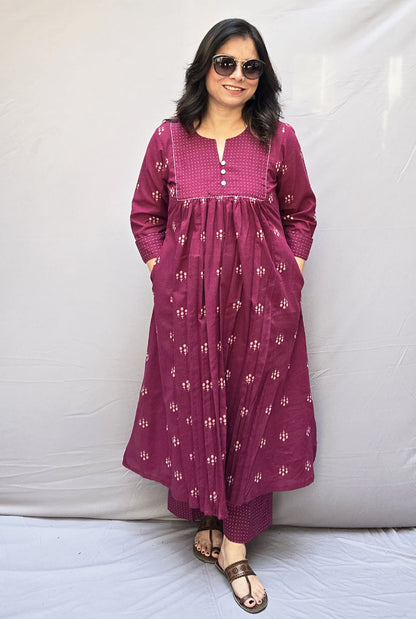 Madhurima Cotton Co-Ord Set with Handwoven Butti