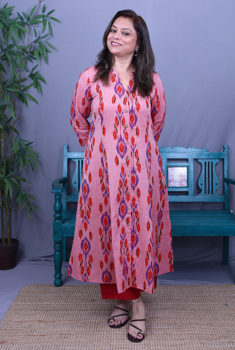 Uzbek Ikat Kurta with plackets detailing
