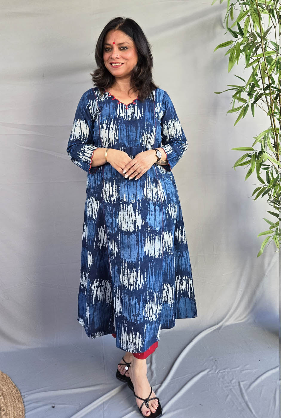 Indigo Blue Kurta with Neck & Sleeve Detailing