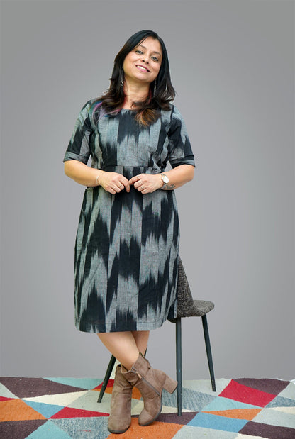 Cotton Ikat Shift Dress With Lining (B)