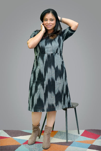 Cotton Ikat Shift Dress With Lining (B)