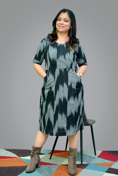 Cotton Ikat Shift Dress With Lining (B)
