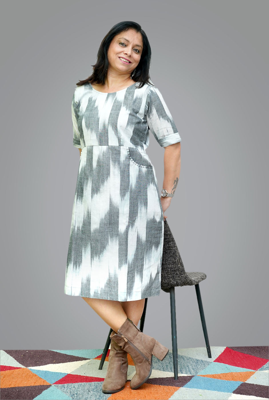 Cotton Ikat Shift Dress With Lining (A)