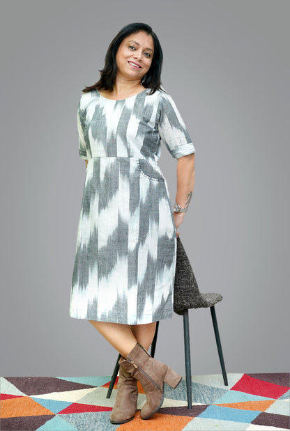 Cotton Ikat Shift Dress With Lining (A)
