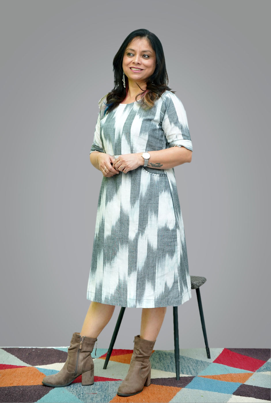 Cotton Ikat Shift Dress With Lining (A)