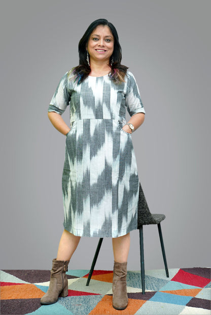 Cotton Ikat Shift Dress With Lining (A)