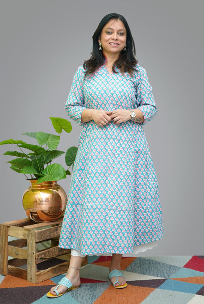 Slub cotton A line Kalidar kurta (E)