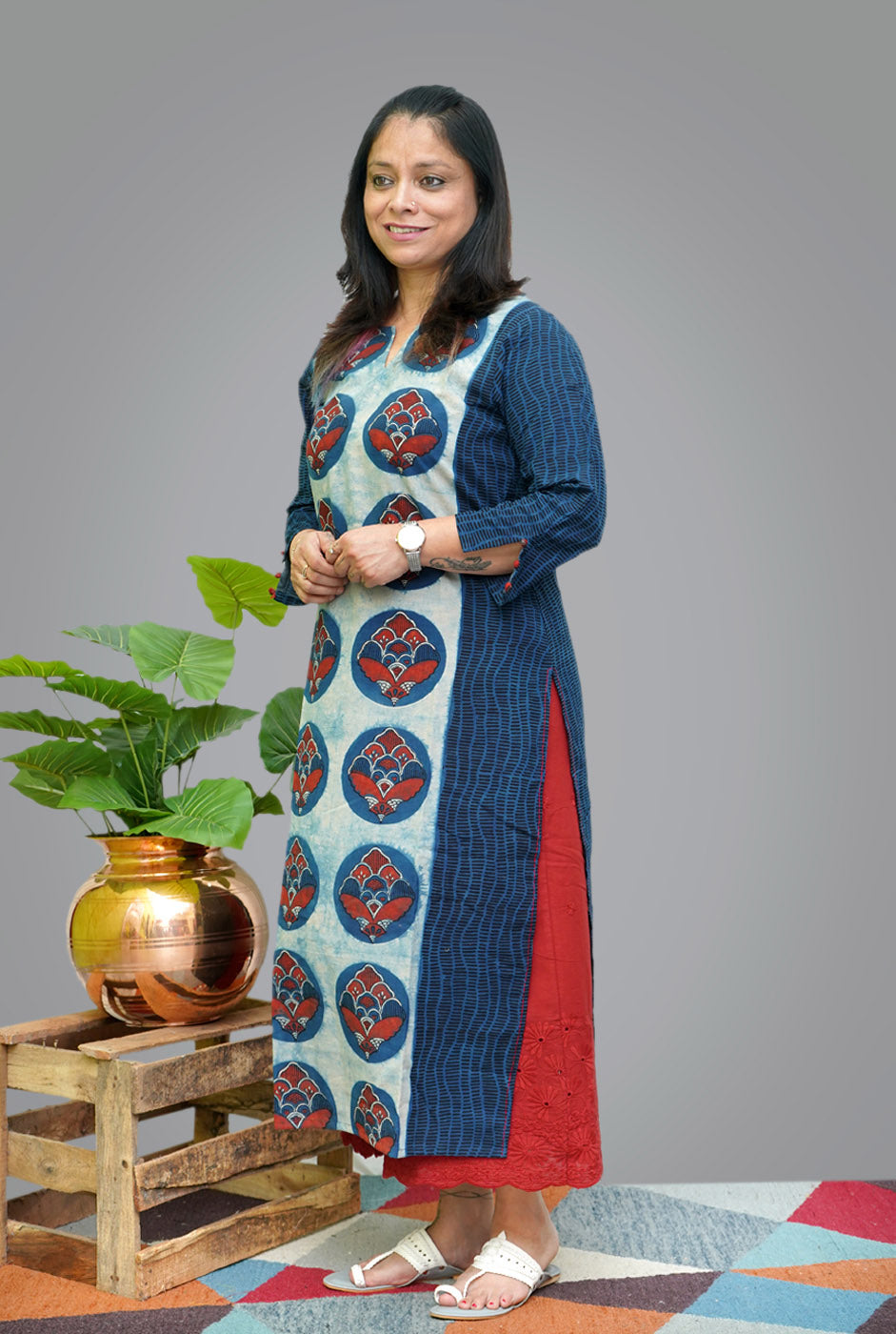 Straight Cut Designer Ajrakh Kurti (J)