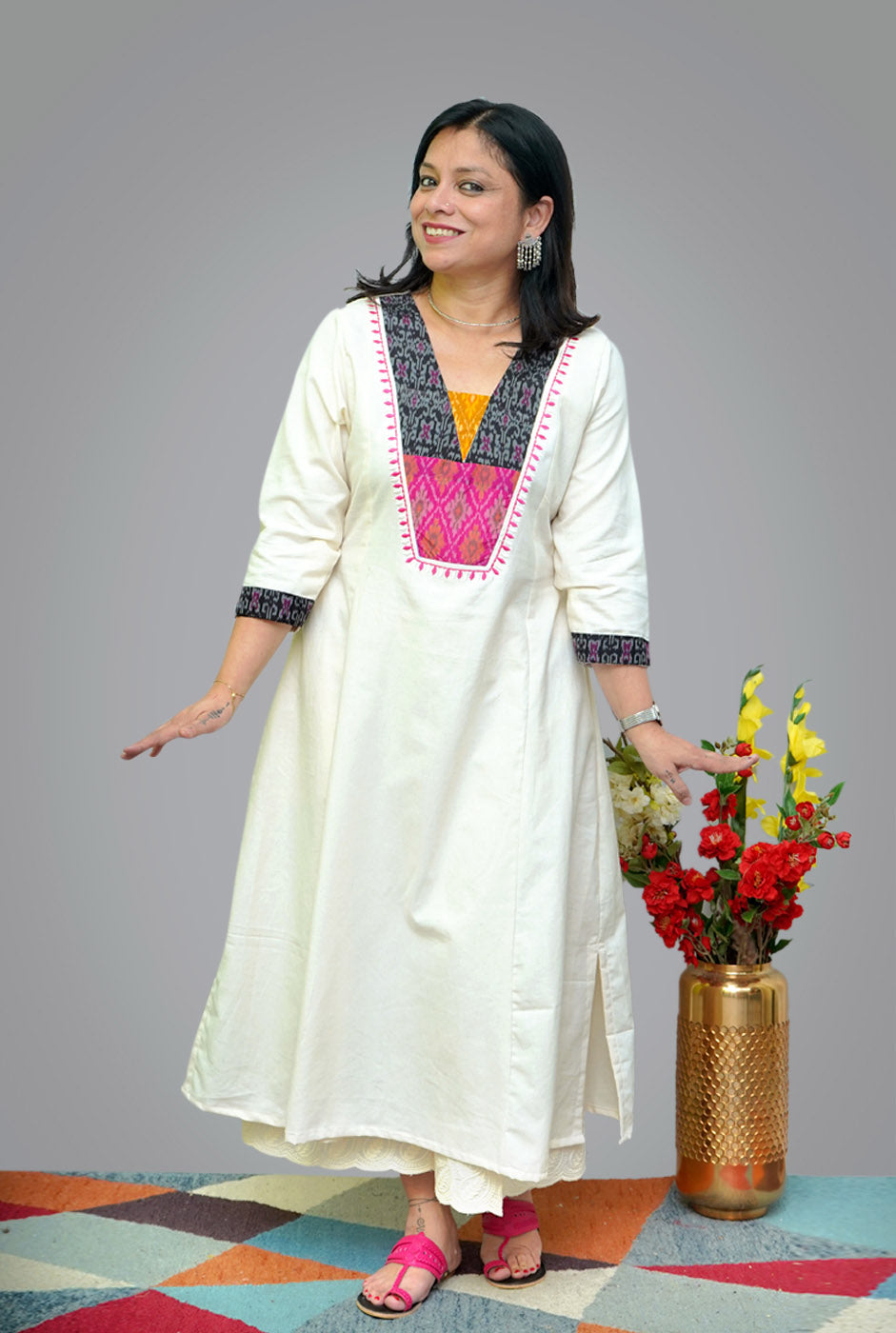Off-White A-line Kalidar Kurti