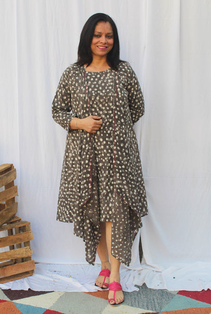 Slub Cotton Bodycon Dress With Shrug