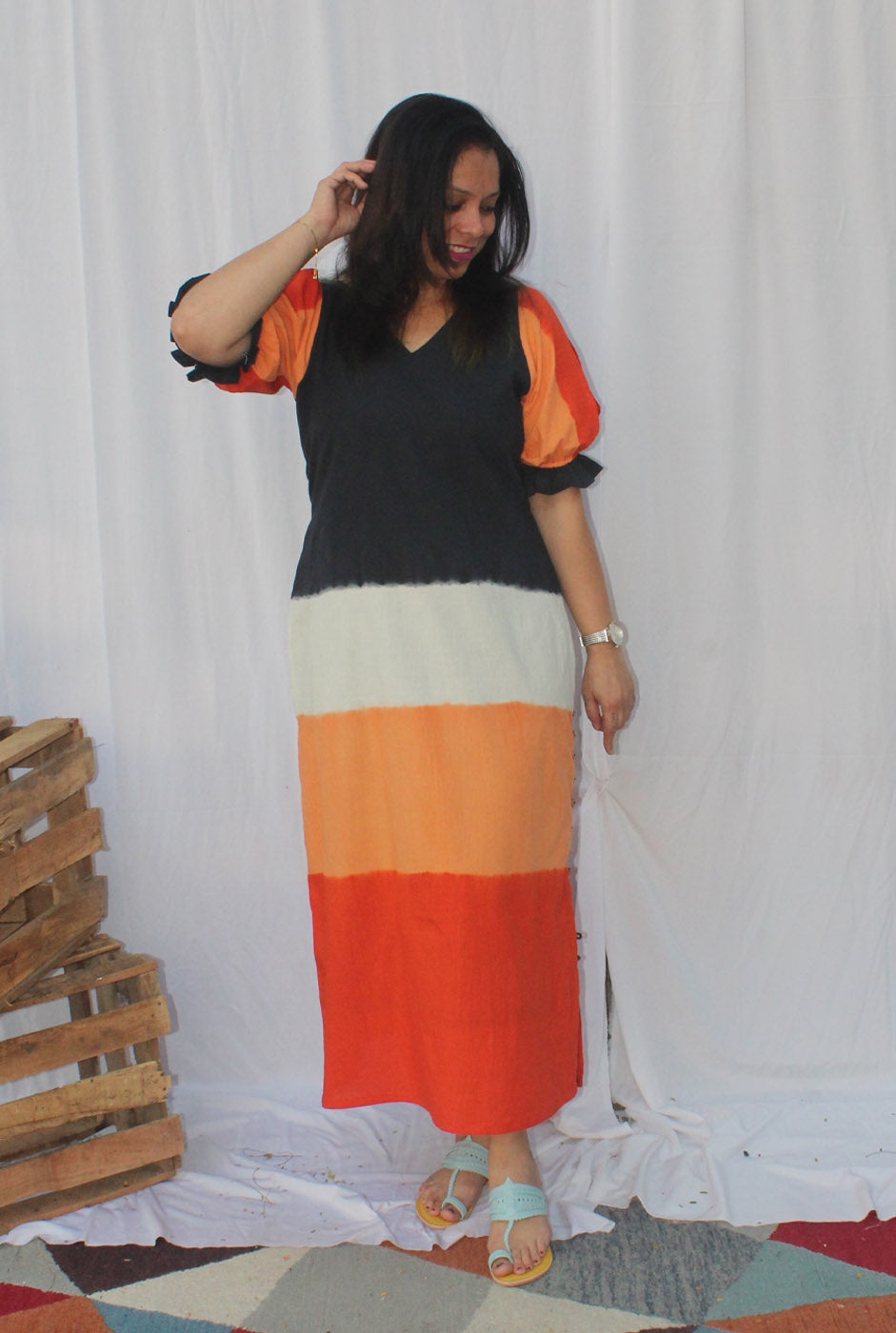 Rang Tarang Straight Fit Tie & Dye Dress With Lining