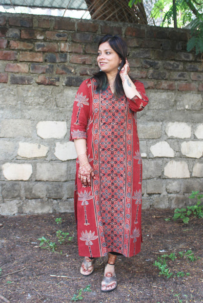 Straight cut designer Red Ajrakh Kurti