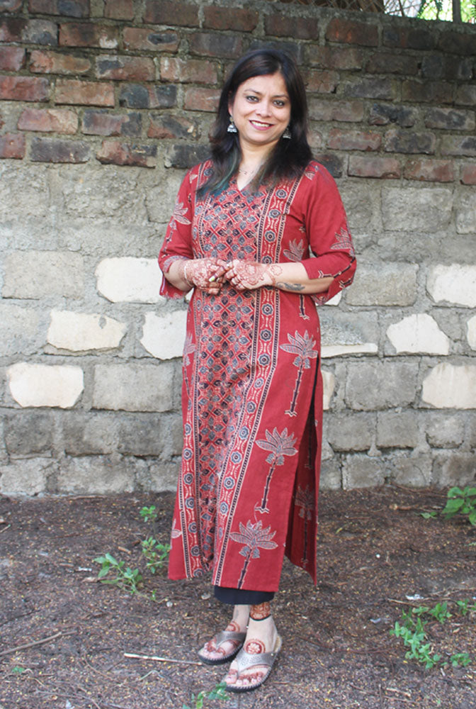 Straight cut designer Red Ajrakh Kurti
