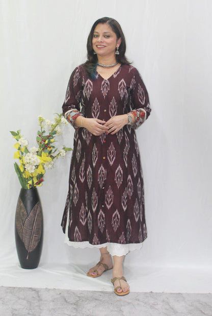 A-line Kalidar Kurti With Pen Kalamkari Fabric