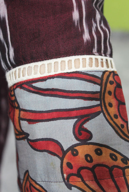 A-line Kalidar Kurti With Pen Kalamkari Fabric