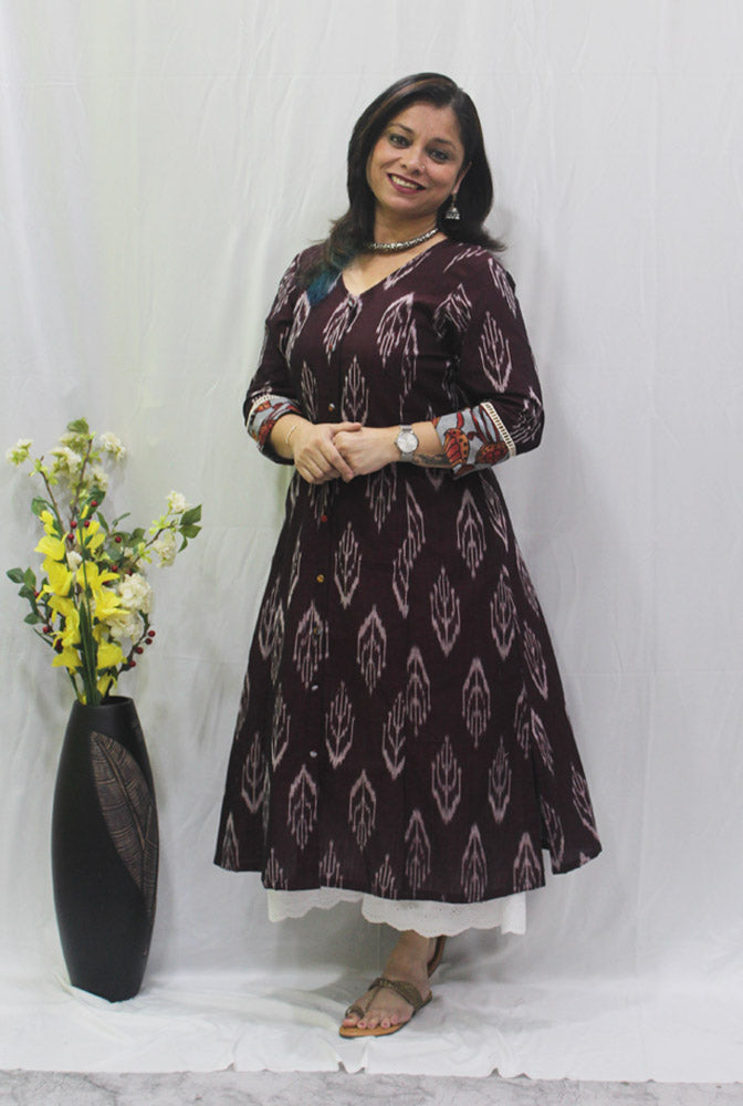 A-line Kalidar Kurti With Pen Kalamkari Fabric