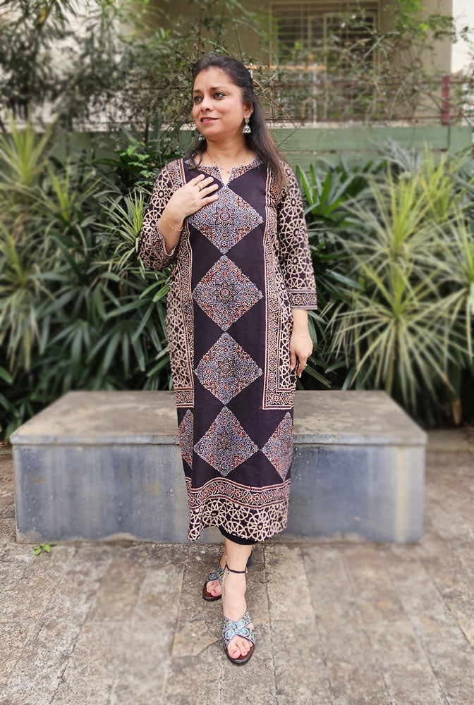 Straight Cut Designer Ajrakh Kurti (G)