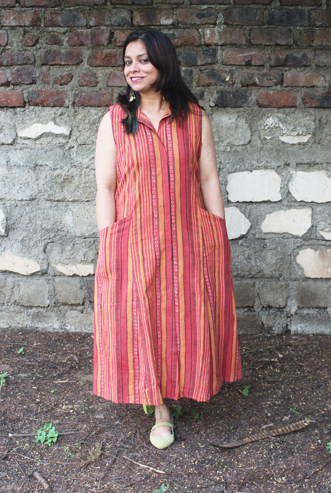 Orange A-line Calf-Length Dress