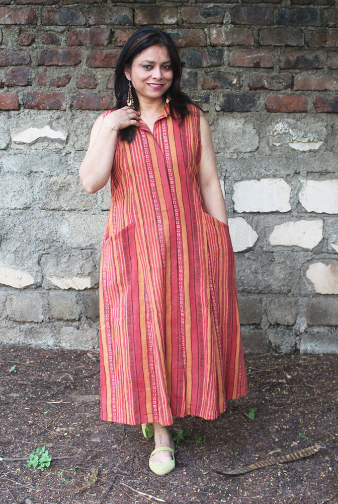 Orange A-line Calf-Length Dress