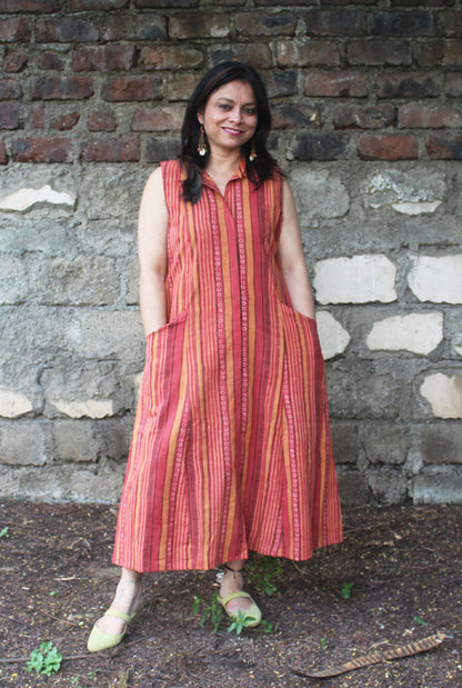 Orange A-line Calf-Length Dress