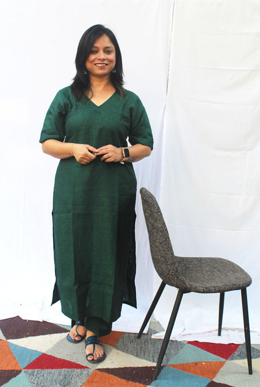 Green Linen Kurta pant Set/ Co-Ord Set
