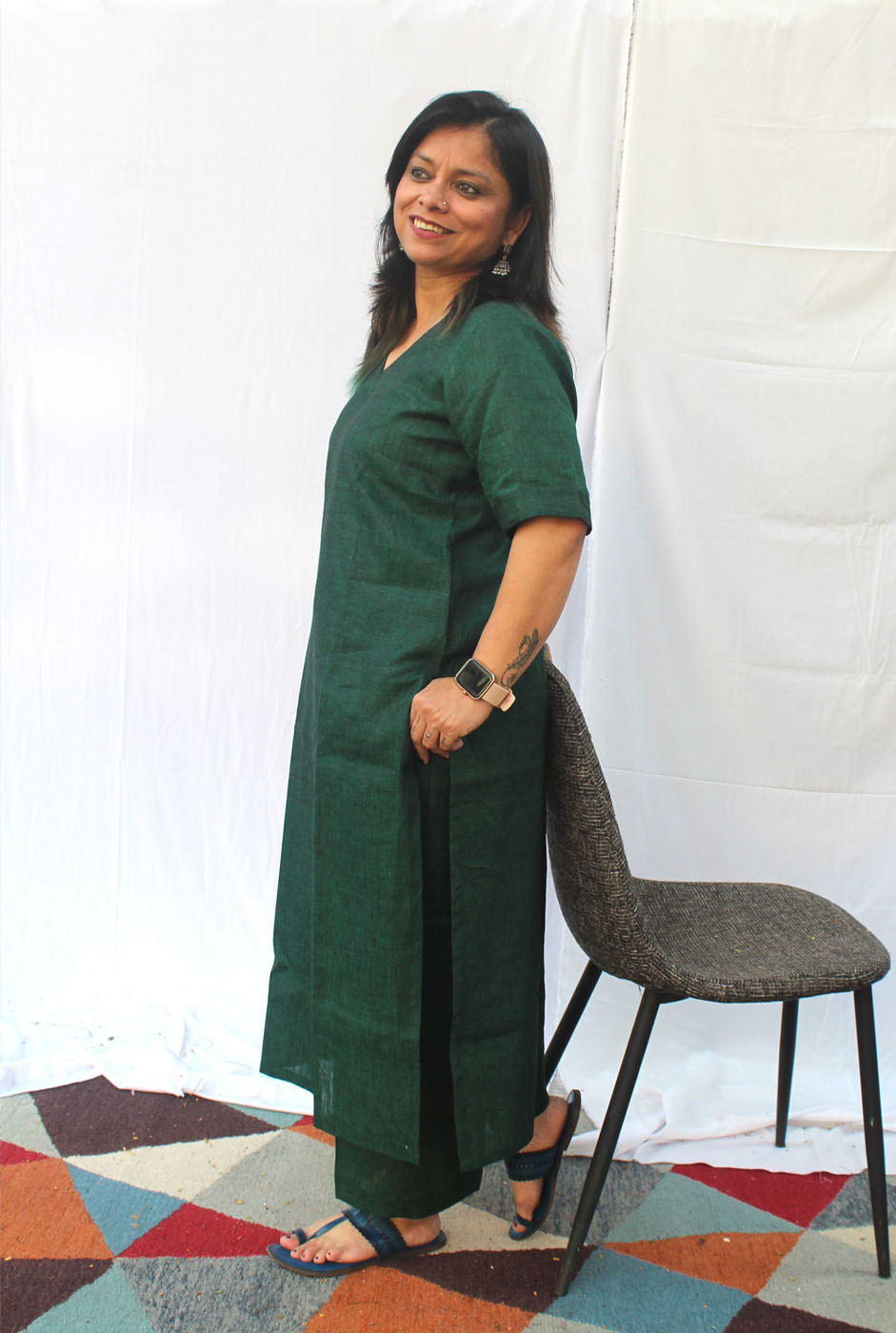 Green Linen Kurta pant Set/ Co-Ord Set