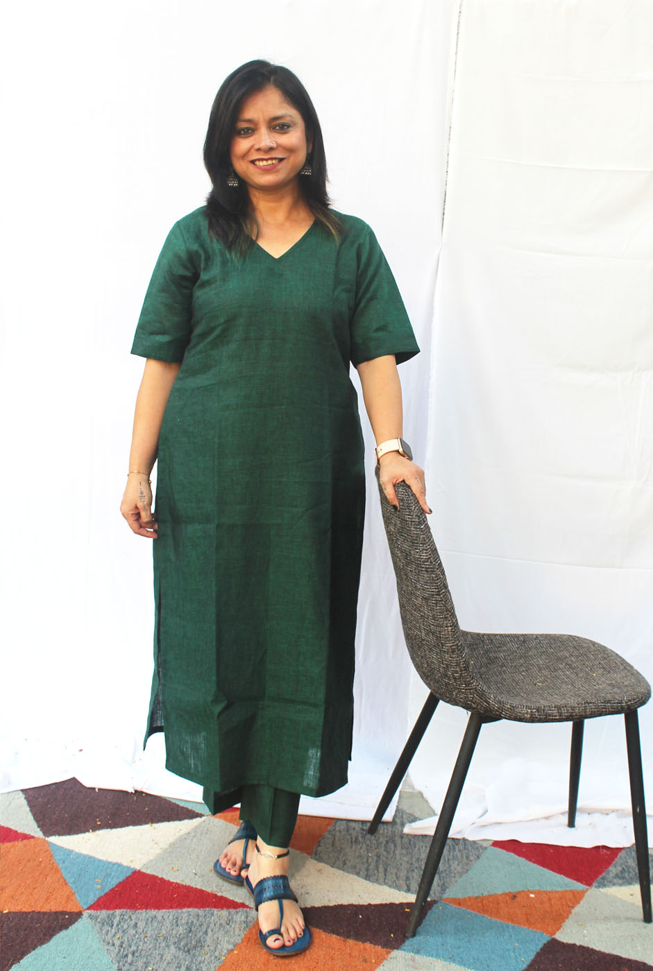 Green Linen Kurta pant Set/ Co-Ord Set