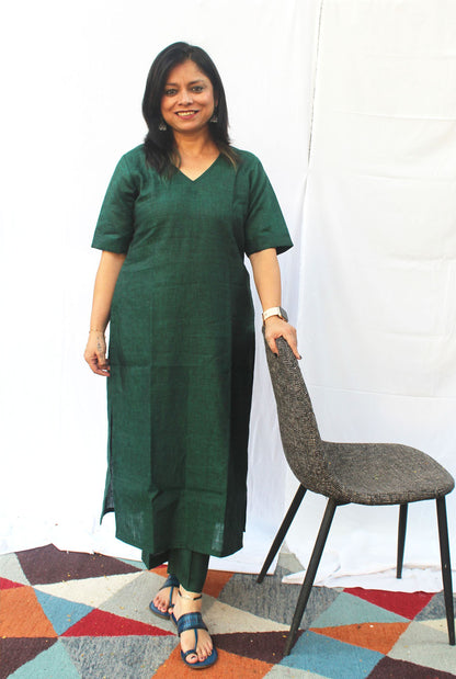 Green Linen Kurta pant Set/ Co-Ord Set