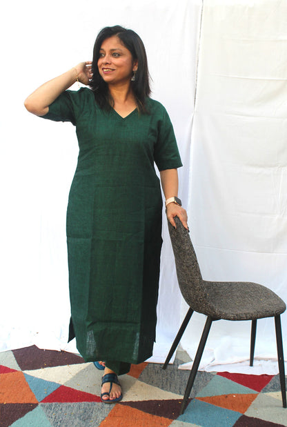Green Linen Kurta pant Set/ Co-Ord Set