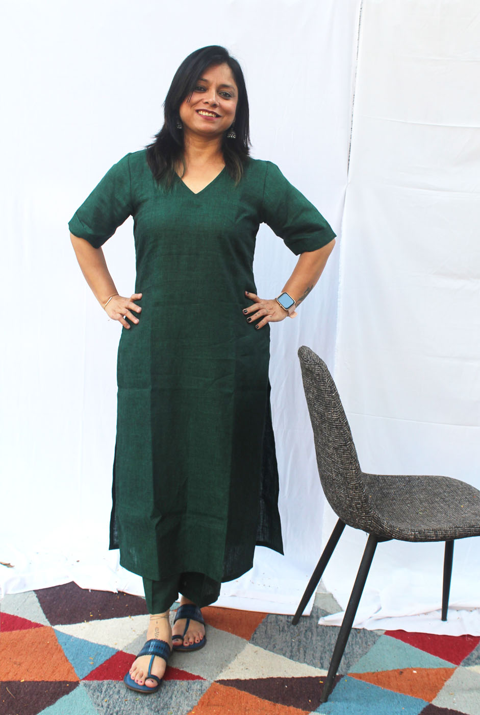 Green Linen Kurta pant Set/ Co-Ord Set